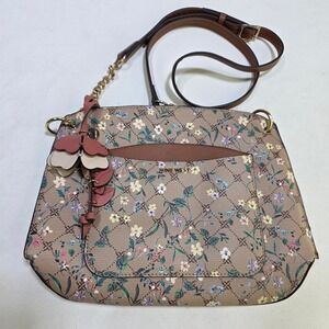 Nine West Crossbody Bag Womens Medium Tan Floral Monogram Logo Purse Charm Chic